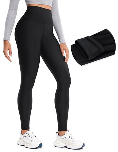 CRZ YOGA Damen Sport Thermo Leggings Winter Warme Sports Yoga Leggins High Waist Fleece Thermal Sportleggins - 71cm Schwarz 44