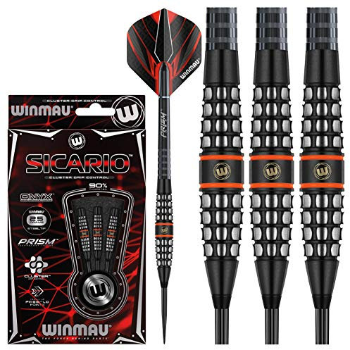 WINMAU Sicario Dartpfeile aus Wolfram Steeltip 25g mit Prismenflügeln und Schäften (Stiele)
