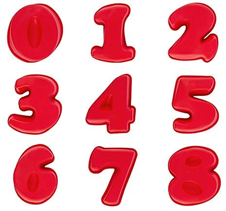Lot de 9 moules en silicone | Chiffres de 0 à 8 | 12,4 cm de large – 17,5 cm de long – Hauteur de remplissage 4,5 cm