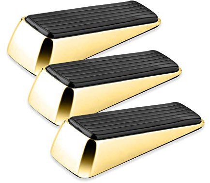 XFORT® 3 Pack Door Wedge Polished Brass, Heavy Duty Door Jammer, Non-Slip Solid Rubber Grip with Anti-Scratch Surface Door Stopper, Ideal Buffer for Securing Any Internal Door for Your Rooms.