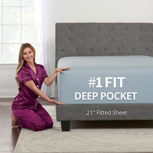 Twin XL Spannbettlaken mit tiefen Taschen – 43,2 cm 53,3 + extra tiefes Spannbetttuch 1 für Kopfkissen und verstellbare Matratze Extra Lang Hellblau