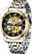 Tiong Gold Schwarz Herrenuhr Automatik Herren Mechanische Automatikuhr Edelstahl wasserdichte Uhr Herren Leuchtende Steampunk Modeuhr-(Gold Black)……