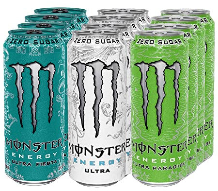 Monster Energy Ultra Zero Sugar Mixed Case (500 ml x 12) con confezione di adesivi in omaggio, Ultra Zero, Ultra Violet, Ultra Paradise