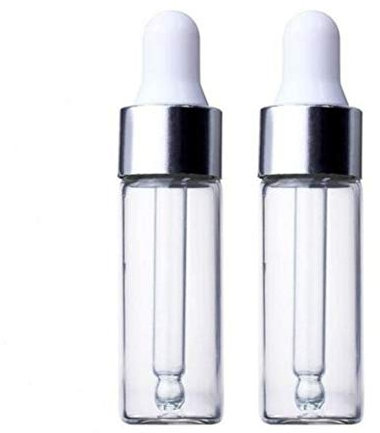 CMJ 2 x 5ml CLEAR Glass Bottles Ear Eye Drops Pipette Dropper Silver White Lid Aromatherapy Empty