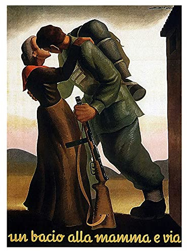 Legendarte Vintage Kriegspropaganda Poster Un Bacio Alla Mamma E Via - Wanddeko, Canvas cm. 50x70