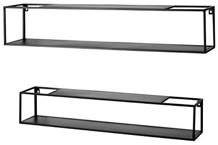 HAKU Möbel Wandregal 2er Set schwarz, Metall - Maße: B 75/85 cm x H 14/17 cm x T 14/17 cm, Style: Modern