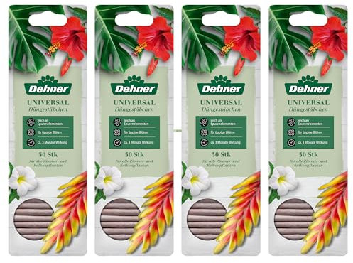 Dehner Düngestäbchen Universal, Spezialdünger für Zimmerpflanzen / Balkonpflanzen, hochwertiger Dünger, mit Langzeitwirkung, 4 x 30 Stück (120 Stück), mehr farbig