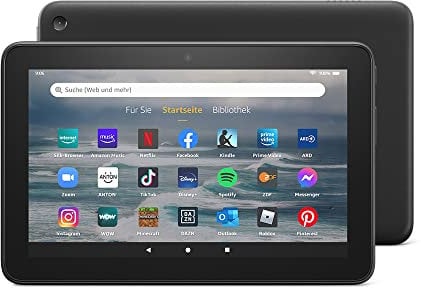 Zertifiziert und generalüberholt Fire 7-Tablet, 7-Zoll-Display, 16 GB, Modell (2022), schwarz Mit Werbung