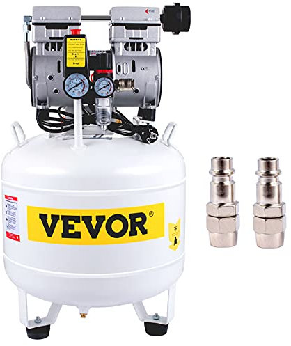 VEVOR Compresseur d'Air 35L Compresseur Silencieux sans Huile 750W Compresseurs à Air Comprimé Acier Allié 58 dB 1440 tr/min avec 2 Buses à Gaz pour Réparation Domicile Outils Pneumatiques 45x45x60 cm