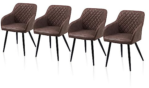 TUKAILAI Esszimmerstühle 4er Set aus Kunstleder, Modern Küchenstuhl Polsterstuhl Wohnzimmerstuhl Sessel mit Armlehnen Rückenlehne Metallbeinen, für Küche Esszimmer Wohnzimmer Lounge,Braun