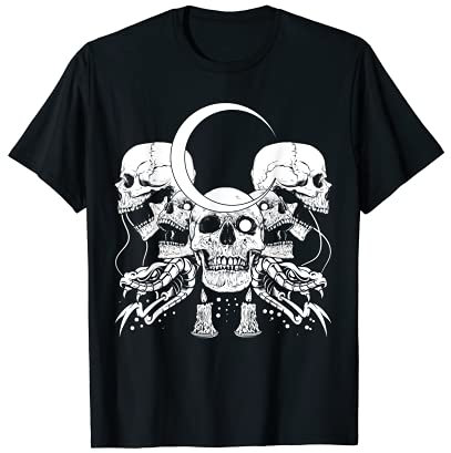 Gruselige Totenköpfe Sichel Gothic Mond Hexe Schlange T-Shirt