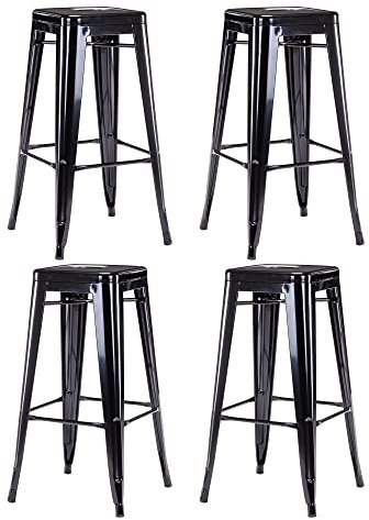 Duhome Barhocker Eisen Barstühle 4er Set, Sitzhöhe 76cm Tresenhocker, Stapelbar Metall Bistrohocker mit Fußstütze im Industry Design, Schwarz