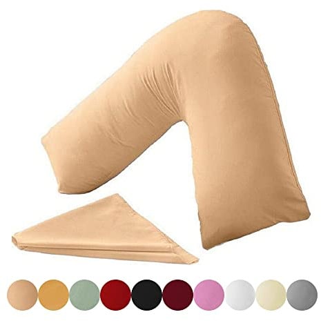 KANAK V Shaped Pillowcase Plain Polycotton Back & Neck Support V Pillow case cover - Orthopaedic/Pregnancy/Nursing Pillow Cover Only - Latte/Mocha