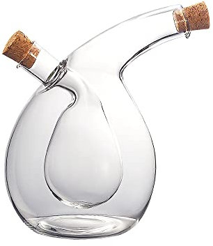 RosyFate Bottiglia di Vetro 2 in 1 per Olio e aceto, Dispenser di olio e aceto in vetro, bottiglia di olio d'oliva in vetro, di vetro 2 in 1 Bottiglie di olio e aceto con tappi di sughero 350ml