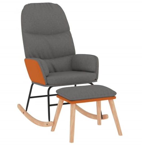 vidaXL Schaukelsessel mit Hocker, Sessel Schwingstuhl mit Armlehne, Schaukelstuhl Relaxstuhl Wohnzimmer, Relaxsessel Schwingsessel, Hellgrau Stoff
