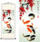 FOVNOT Asiatische Wanddeko, Chinesisch Wall Art Seide Schriftrolle Wandbehang Orientalisch Neun Fisch Deko Wohnzimmer Japanese Malerei Deko Schlafzimmer Wand Schriftrolle Gemälde