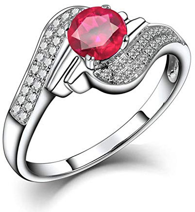 Ring Daumen Damen 18K(750) Weißgold, 0.6ct Rubin Modeschmuck Ringe mit Diamant Ringe Valentinsschmuck Größe 52 (16.6)