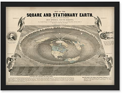 Artery8 Orlando Ferguson Vintage Map of the Square and Stationary Earth Flat Earth Artwork Framed Wall Art Print A4