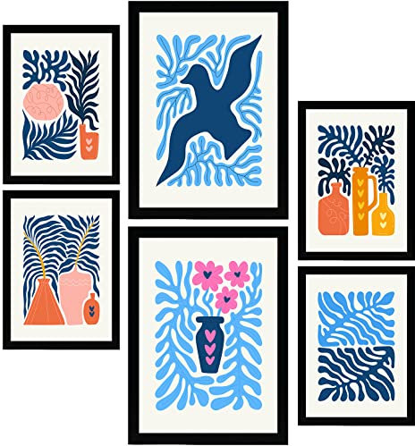 Nacnic Set mit 6 minimalistischen Postern in leuchtenden Farben. Blaue Blätter. Drucke von Landschaften und Natur für Innenarchitektur und Dekoration. A3 & A4 ohne Rahmen.
