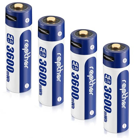 Rapthor AA Akku 1,5V Wiederaufladbar, hohe Leistung, schnelle & langanhaltende USB-C Ladung, 3600mWh für Fernbedienungen, batteriebetriebene Spielzeuge, Tastaturen, kabellose Mäuse