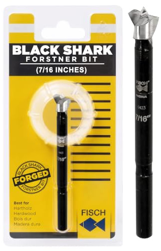 Fisch Black Shark Forged Steel Forstner Drill Bit for Woodworking, Precision Wave Design, Clean Cuts in Hardwoods, MDF, and Plywood, FSA-381006, Made in Austria (7/16 inches)