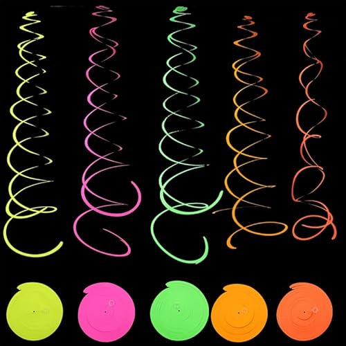 Silars Schwarzlicht Party Deko, 10 Stücke Neon Hängende Spiralen Papiergirlande UV Schwarzlicht Papier Girlande Leuchtend Party Zubehör, Neon Spiral für Hochzeiten, Geburtstag, Weihnachten