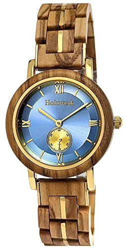 Holzwerk Germany Handgefertigte Designer Damen-Uhr Öko Natur Holz-Uhr Braun Blau Grün Rot Rosa Holz Armband-Uhr Analog Klassisch Quarz-Uhr (Braun.Blau)