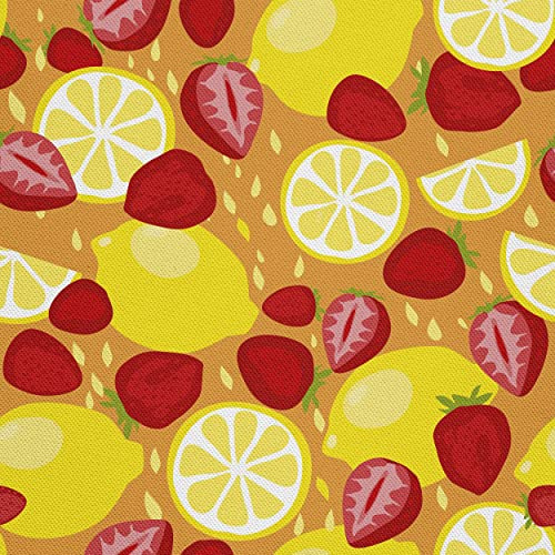 HEKO PANELS Stoff Oxford Wasserdichte Meterware Canvas-Stoff Polyester Stoff Zum Nähen Nähstoffe Dekostoffe Wasserabweisend Blickdicht Zitronen Erdbeeren 1 Meter 155 x 100 cm