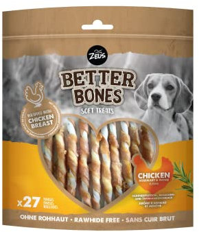 BetterBones – weicher Kausnack für Hunde, ohne Rohhaut, umwickelte Twists mit Hühnchen, Rosmarin und Thymian, 12,5cm, 27er Pack