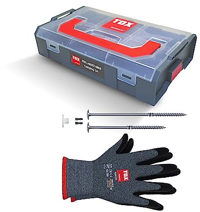 TOX L-BOXX Mini Camping-Set mit 18x Zeltschrauben (8x160 + 8x220mm) + passende Unterlegscheiben, 1 Paar Montagehandschuhe + 2X Bit TX40, Sicherung von Zelten in div. Untergründen, 39 TLG., 094901511