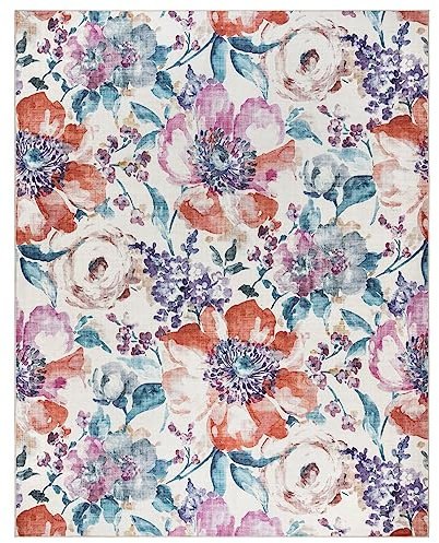 Gertmenian Bedruckter Boho-Teppich für den Innenbereich, rutschfest, ultradünn, super stark, bedruckter Teppich, Heimdekoration für Eingangsbereich, Schlafzimmer, Wohnzimmer, 8,9 x 11,4 cm, Flora