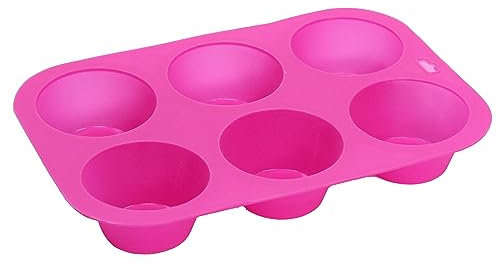 SUL Silicone Muffin Tray, Non-Stick 6 Cup Silicone Muffins Pan, Reusable Food Grade Silicone Baking Tray for Making Egg Muffin, Cupcake, Quiches, Frittatas, Yorkshire Pudding (Pink)