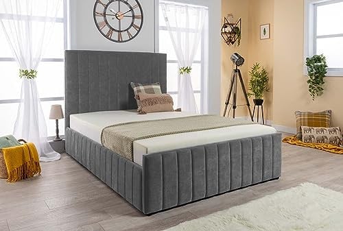 Grey Velvet Ottoman Storage Bed (Gas Lift), Sleep Factorys Ferrera Grey Naples Velvet Modern Bed - 5ft King size (150 x 200 cm) Frame Only