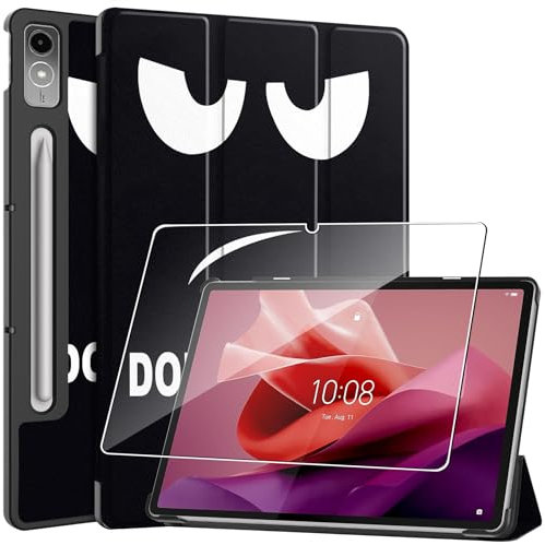 Cover per Lenovo Tab P12 12.7 inches custodie+1 Pezzi Vetro Temperato,Gomma Protezione Protettivo,Ultra Sottile Antiurto Anti-Graffio TPU Flessibile Case-Don't Touch