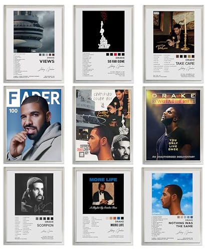 Drake Poster, Albumcover, signiert, limitierte Poster, Druck, Rapper, Musikposter, Leinwand, Wandkunst, Zimmer, ästhetisches Set, für Teenager und Mädchen, Wohnheim-Dekoration, 20,3 x 25,4 cm