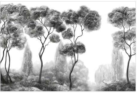 Bilderwelten Fototapete Bäume 190cm x 288cm Modern Natur Schwarz-Weiß Baumtapete Vliestapete Tapete Wanddeko Ideen Wohnzimmer Schlafzimmer Küche