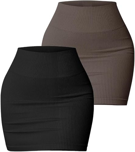 AIEOE 2 Pieces Jupe Crayon Femme Sexy Courte Tricotée Slim Fit Côtelée Party Clubwear Taille S-L