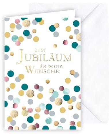 KE - Glückwunsch-Karte zum Jubiläum, mit Umschlag, DIN B6, Jubiläumskarte, goldene Folienverzierung, Motiv: Punkte