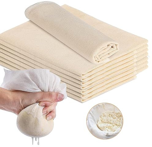 Zepitniy 8 Pezzi Cheese Cloth Reusable 60x60cm Garza Alimentare Panno di Formaggio Tessuto Formaggio in Cottone Lavabile Panno Filtrante per Vino Latte di Noci Marmellata Colino