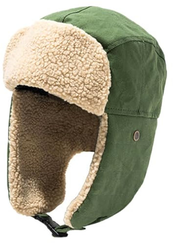Casquette de trappeur d'hiver réglable avec cache-oreilles pour femme et homme - Chapeau thermique pour fille et garçon tendance en automne, Vert 286, taille unique