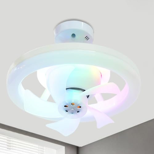 HiGropcore Ventilatore da Soffitto con Luce e Telecomando, E27 Ventilatore LED Dimmerabile 3 Velocità Temporizzate, Lampada Ventilatore da Soffitto | Basso Profilo RGB Moderno (RGB-220v)