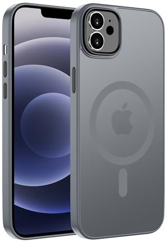 ORDA für iPhone 12 Hülle 6.1 Zoll Kompatibel mit MagSafe,Magnetisch Handyhülle für iPhone 12 Pro Case Durchscheinende Matt Rückseite für iPhone 12/12 Pro Dünn Stoßfest Schutzhülle Grau