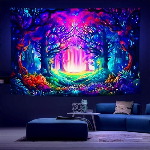Arsey Schwarzlicht Wandteppich Wald Trippy UV-Reaktiver Wandteppiche Aesthetic Baum Wandtücher Deko Wohnzimmer Kunst Wandtuch, Bunt, Groß 200x150cm