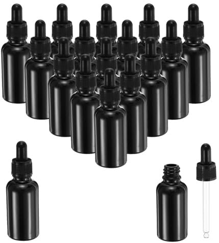 PATIKIL 30ml Glass Dropper Bottle, 18Pcs Leakproof Essential Oils Sample Liquid Perfume Container with Eye Dropper for Storage Home Travel, Black