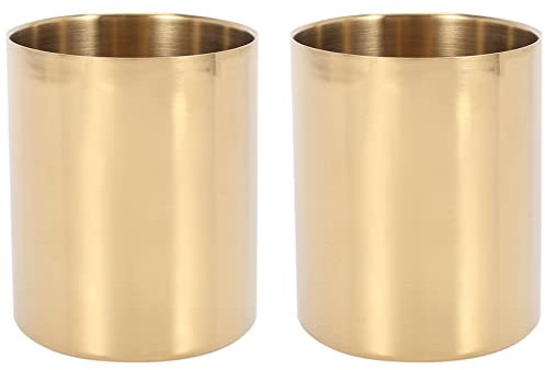 Turodeuo 2-Piece Pencil Cup Holder Pen Pot Makeup Brushes Holder Desk Stationery Organizer Stainless Steel (Gold)