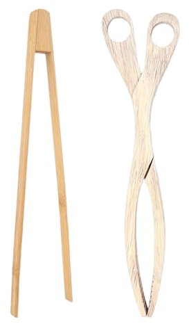 1 pince à barbecue, 1 pince, pince à fruits et légumes, ciseaux en bois, pince de cuisine, pince à barbecue, ciseaux, ustensiles de cuisine en bois
