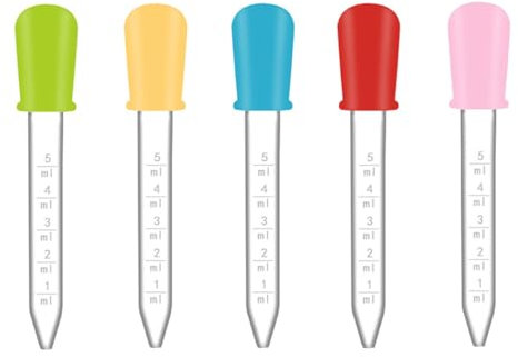 Pipetas de Silicona, 5 Piezas 5ml Goteros Líquidos, Silicona y Plástico Pipetas Cuentagotas, Dispensador de Líquido, para Moldes de Caramelo, Science Experimentos