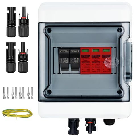 GTYORUS Überspannungsschutz PV Solar Blitzschutz DC 1000V 32A Sicherungskasten,IP65 Wasserdichtes PV Anschlusskasten,1 String 6 Module für PV Anlage Photovoltaik (1 In 1 Out)