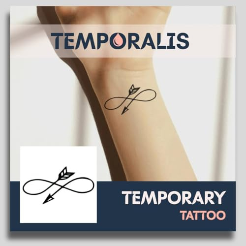 Fake Tattoo Pfeil – Temporalis® | Temporäre Tattoos für Erwachsene – EU-zertifizierte Kosmetik, vegan & wasserfest – Hält 1 bis 2 Wochen [ Unendlichkeitspfeil ]
