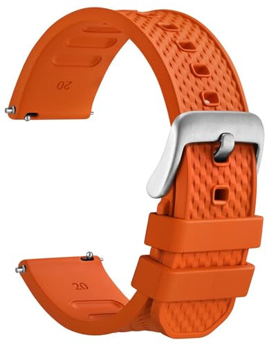 WOCCI 20mm Plaid Bracelet Montre pour Homme, Caoutchouc FKM, Dégagement Rapide, Boucle Argentée (Orange)